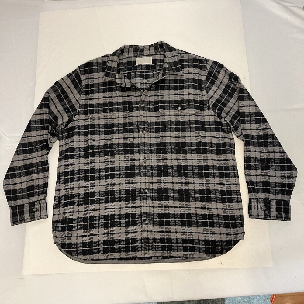 Everlane Flannel Popover Shirt Mens Plaid Long Sleeve Button Flap Pockets 2XL